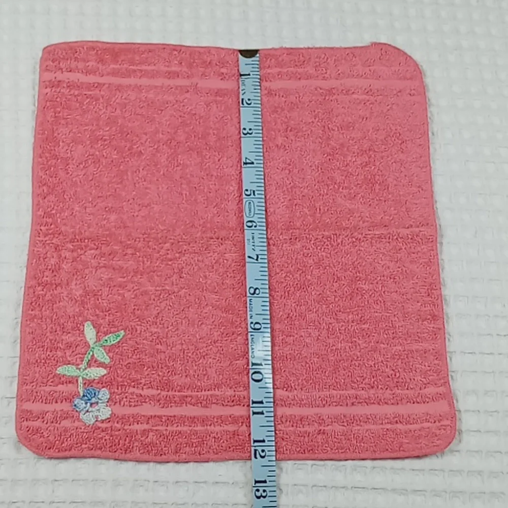 Vintage Cannon Pink Towel Set w/ Embroidered Floral Design Face Cloth Hand Bath